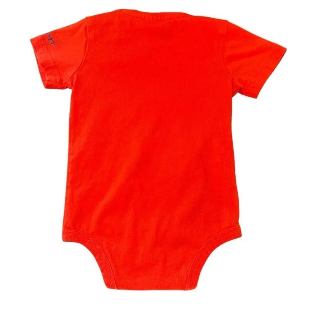 Carhartt Baby Kids Short Sleeve Orange Graphic Logo Onesie Bodysuit. 12 Months.